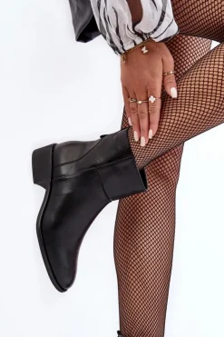 Damskie Buty Sergio Leone Damskie Skórzane Botki Na Suwak Czarne Semotti