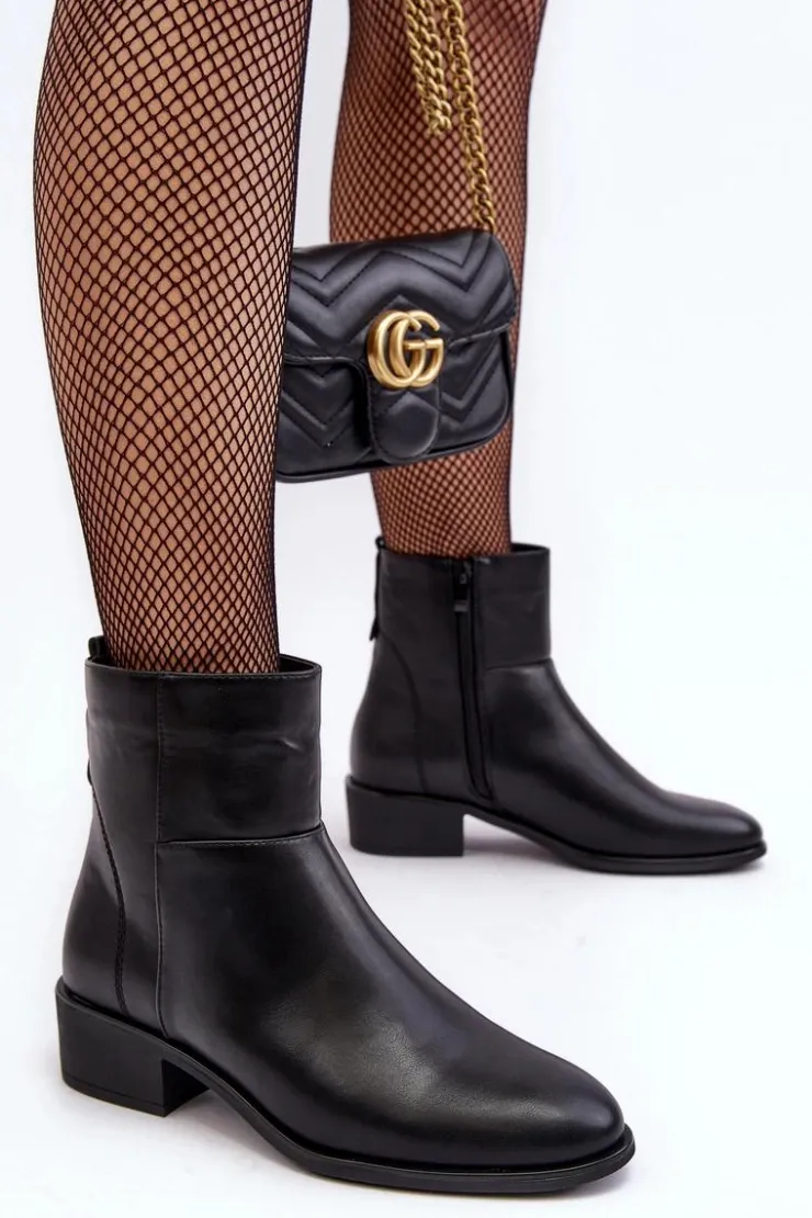 Damskie Buty Sergio Leone Damskie Skórzane Botki Na Suwak Czarne Semotti