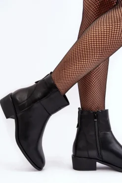 Damskie Buty Sergio Leone Damskie Skórzane Botki Na Suwak Czarne Semotti