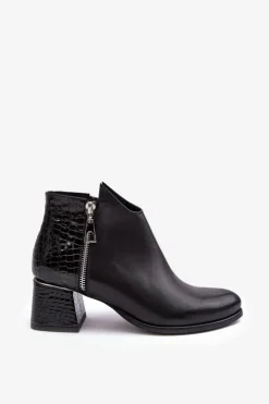Boto Botki Na Słupku|Czarne Botki*Damskie Skórzane Botki Na Niskim Słupku Zazoo 4111 Czarne
