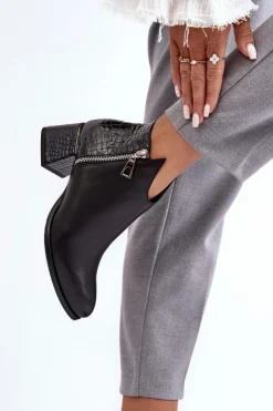 Boto Botki Na Słupku|Czarne Botki*Damskie Skórzane Botki Na Niskim Słupku Zazoo 4111 Czarne