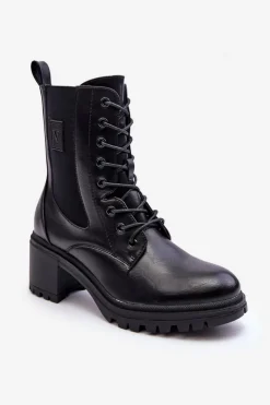 Damskie Buty damskie Vinceza Damskie Skórzane Botki Na Obcasie Czarne Esnar