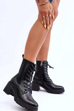 Damskie Buty damskie Vinceza Damskie Skórzane Botki Na Obcasie Czarne Esnar