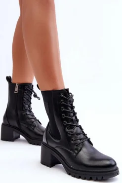 Damskie Buty damskie Vinceza Damskie Skórzane Botki Na Obcasie Czarne Esnar