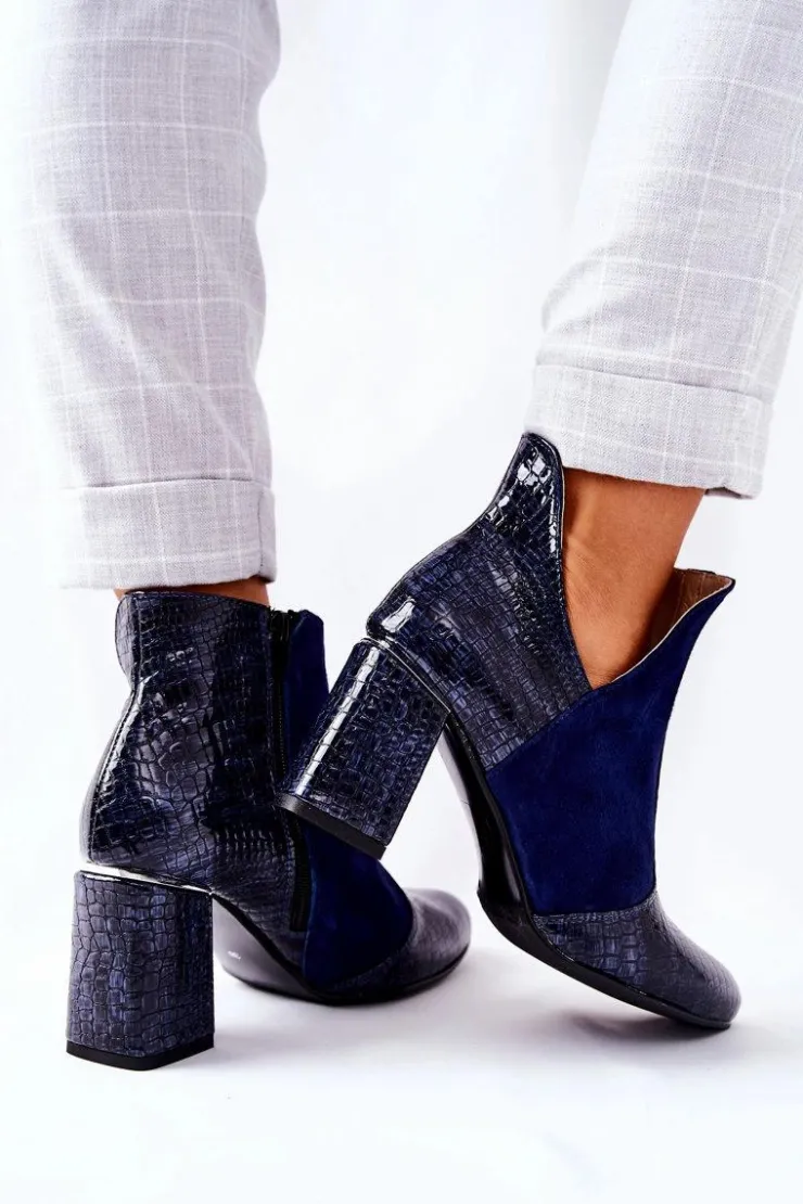 Boto Botki Na Słupku|Botki Na Obcasie*Damskie Skórzane Botki Na Słupku Granatowe I Wish