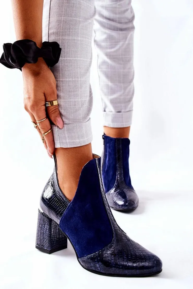 Boto Botki Na Słupku|Botki Na Obcasie*Damskie Skórzane Botki Na Słupku Granatowe I Wish