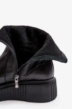 Online Zazoo Damskie Skórzane Botki Na Platformie Czarne Lemar Jenefer