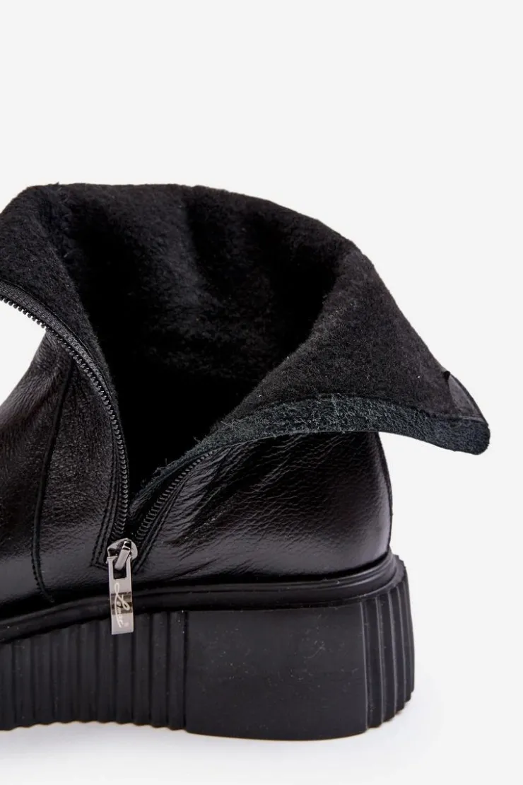 Online Zazoo Damskie Skórzane Botki Na Platformie Czarne Lemar Jenefer