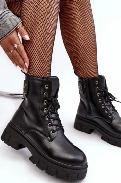 Online Zazoo Damskie Skórzane Botki Na Platformie Czarne Lemar Jenefer