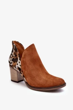 Maciejka Botki Wiosenne|Botki Maciejka*Damskie Skórzane Botki Na Słupku Brązowe 04492-98