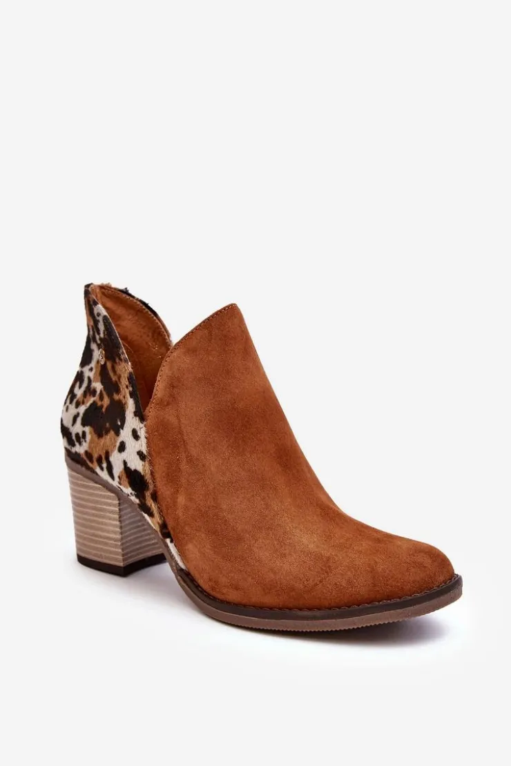 Maciejka Botki Wiosenne|Botki Maciejka*Damskie Skórzane Botki Na Słupku Brązowe 04492-98