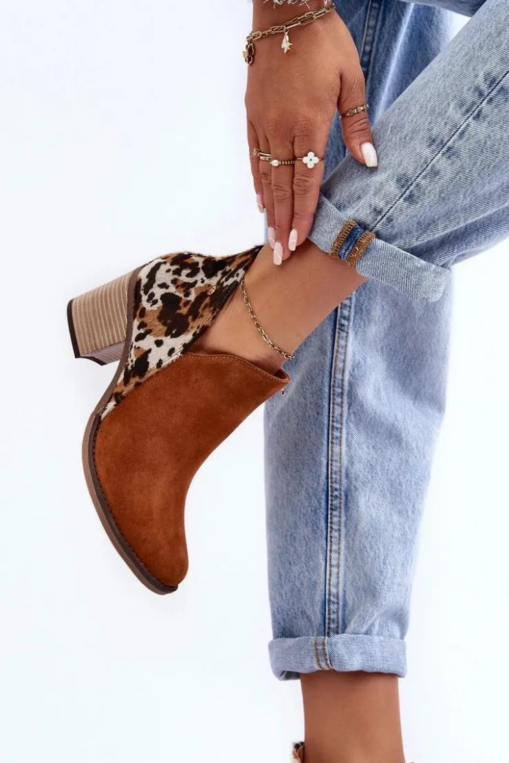 Maciejka Botki Wiosenne|Botki Maciejka*Damskie Skórzane Botki Na Słupku Brązowe 04492-98