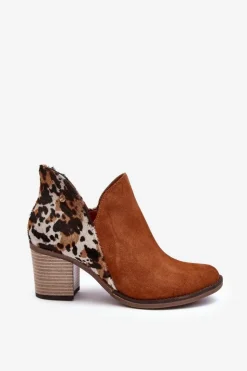 Maciejka Botki Wiosenne|Botki Maciejka*Damskie Skórzane Botki Na Słupku Brązowe 04492-98