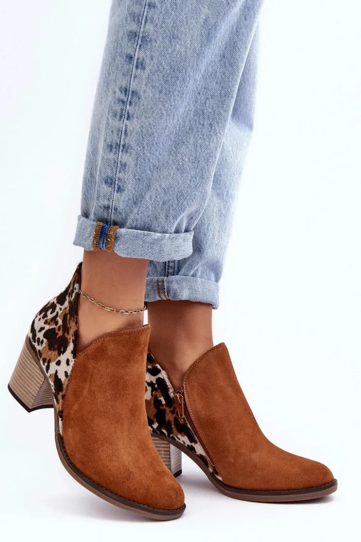 Maciejka Botki Wiosenne|Botki Maciejka*Damskie Skórzane Botki Na Słupku Brązowe 04492-98