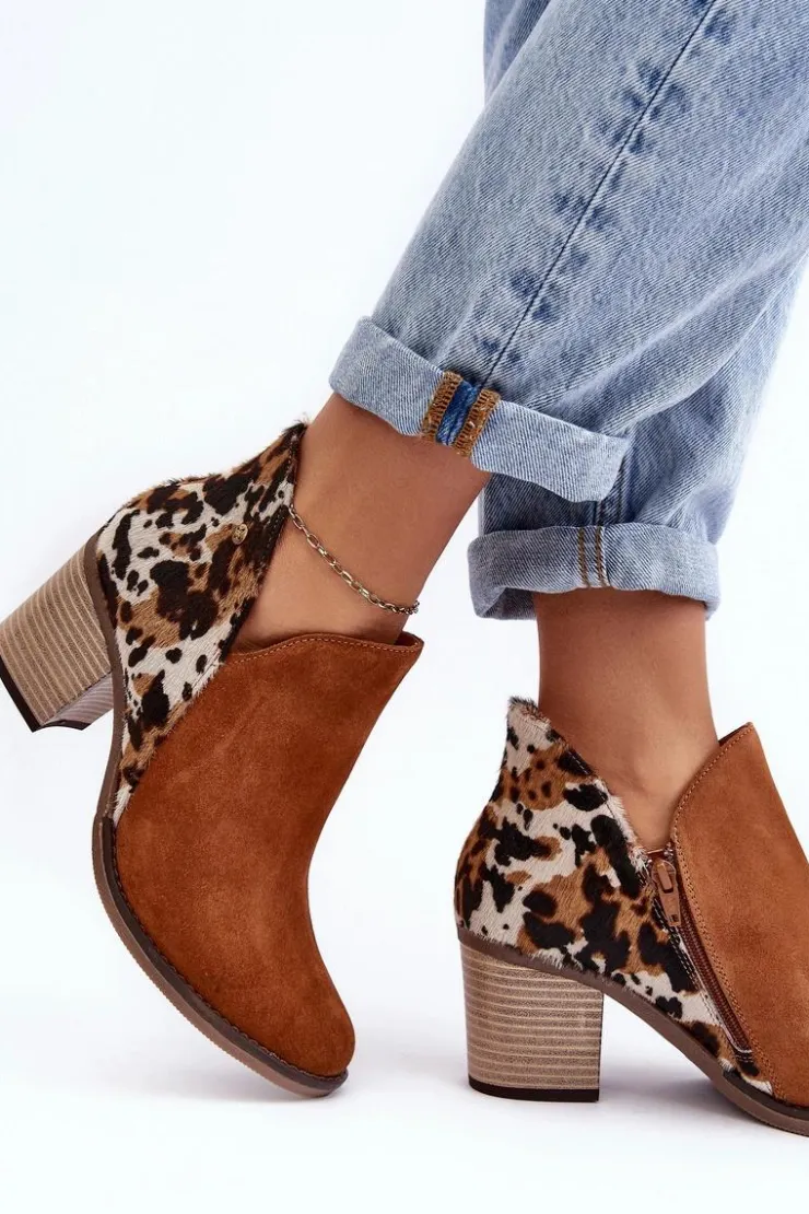 Maciejka Botki Wiosenne|Botki Maciejka*Damskie Skórzane Botki Na Słupku Brązowe 04492-98