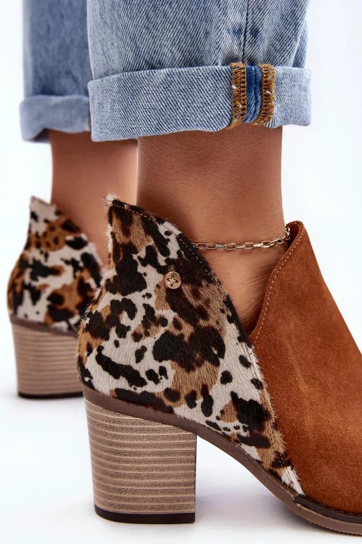 Maciejka Botki Wiosenne|Botki Maciejka*Damskie Skórzane Botki Na Słupku Brązowe 04492-98