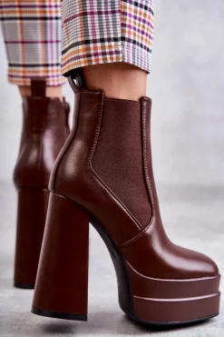 Damskie Boto Damskie Skórzane Botki Na Masywnym Obcasie Brązowe Jones