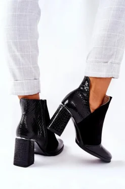 Boto Botki Na Słupku|Czarne Botki*Damskie Skórzane Botki Na Słupku Czarne I Wish