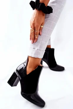 Boto Botki Na Słupku|Czarne Botki*Damskie Skórzane Botki Na Słupku Czarne I Wish