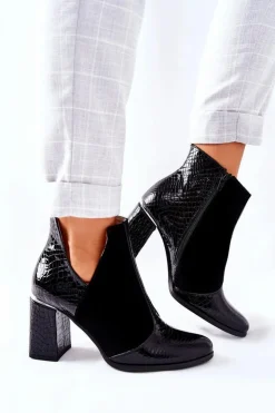 Boto Botki Na Słupku|Czarne Botki*Damskie Skórzane Botki Na Słupku Czarne I Wish