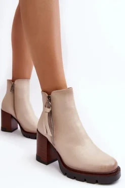 Online Buty damskie Vinceza Damskie Skórzane Botki Na Słupku Beżowe Brittney