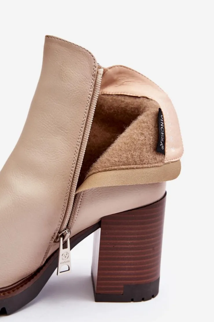 Online Buty damskie Vinceza Damskie Skórzane Botki Na Słupku Beżowe Brittney