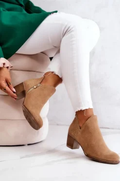 Damskie Boto Damskie Skórzane Botki Na Słupku Camel Larsa