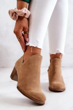 Damskie Boto Damskie Skórzane Botki Na Słupku Camel Larsa