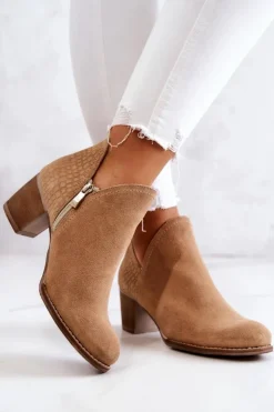 Damskie Boto Damskie Skórzane Botki Na Słupku Camel Larsa