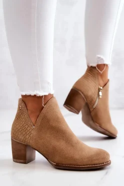 Damskie Boto Damskie Skórzane Botki Na Słupku Camel Larsa