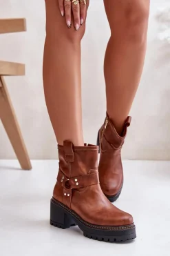 Boto Botki Na Słupku|Botki Na Obcasie*Damskie Skórzane Botki Na Zamek Lewski 3435 Brązowe Brązowy
