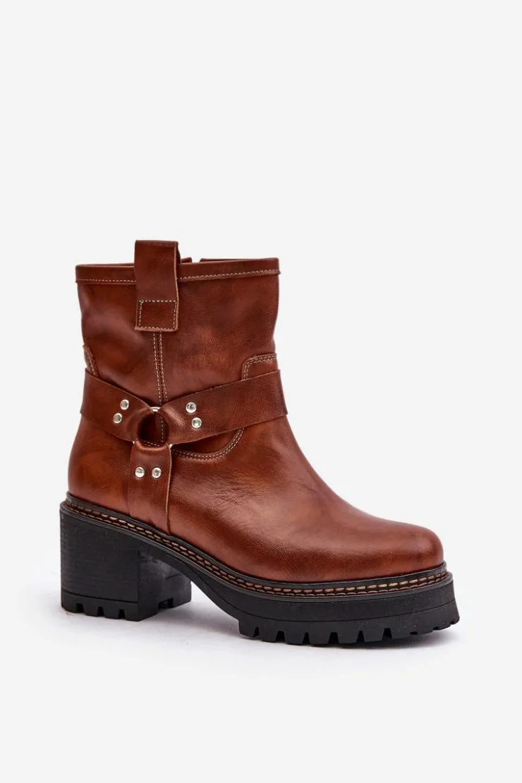 Boto Botki Na Słupku|Botki Na Obcasie*Damskie Skórzane Botki Na Zamek Lewski 3435 Brązowe Brązowy