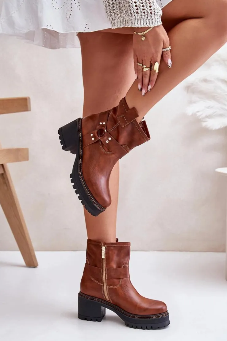 Boto Botki Na Słupku|Botki Na Obcasie*Damskie Skórzane Botki Na Zamek Lewski 3435 Brązowe Brązowy