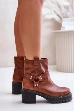 Boto Botki Na Słupku|Botki Na Obcasie*Damskie Skórzane Botki Na Zamek Lewski 3435 Brązowe Brązowy