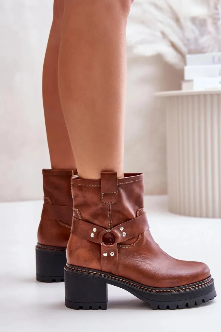 Boto Botki Na Słupku|Botki Na Obcasie*Damskie Skórzane Botki Na Zamek Lewski 3435 Brązowe Brązowy
