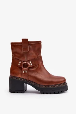 Boto Botki Na Słupku|Botki Na Obcasie*Damskie Skórzane Botki Na Zamek Lewski 3435 Brązowe Brązowy