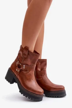 Boto Botki Na Słupku|Botki Na Obcasie*Damskie Skórzane Botki Na Zamek Lewski 3435 Brązowe Brązowy