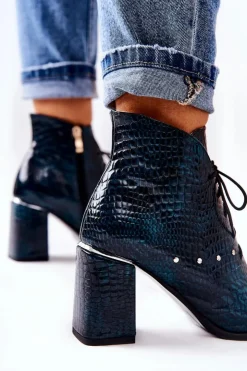 Damskie Boto Damskie Skórzane Botki Na Słupku Zielone Neliko