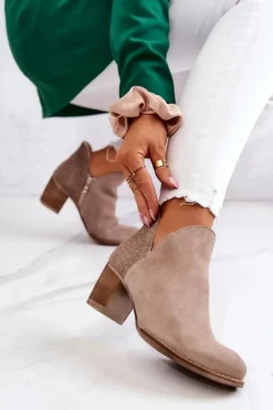 Clearance Boto Damskie Skórzane Botki Na Słupku Beżowe Larsa