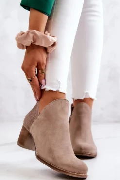 Clearance Boto Damskie Skórzane Botki Na Słupku Beżowe Larsa