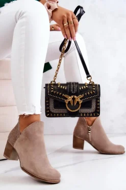 Clearance Boto Damskie Skórzane Botki Na Słupku Beżowe Larsa