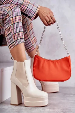 Online Boto Damskie Skórzane Botki Na Masywnym Obcasie Beżowe Jones