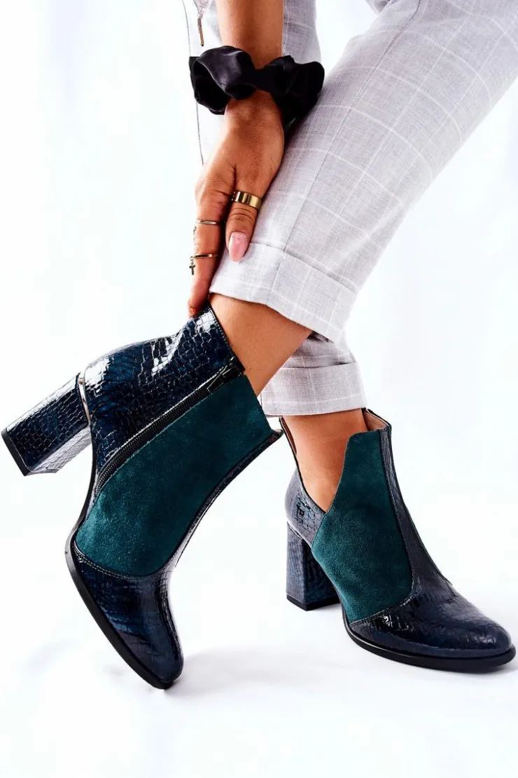 Sale Boto Damskie Skórzane Botki Na Słupku Zielone I Wish