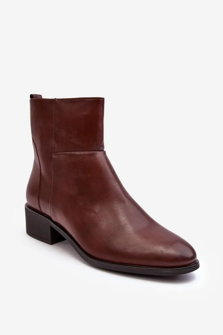 Outlet Buty Sergio Leone Damskie Skórzane Botki Na Suwak Brązowe Semotti