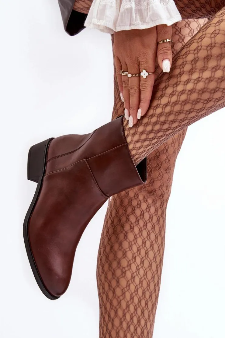 Outlet Buty Sergio Leone Damskie Skórzane Botki Na Suwak Brązowe Semotti