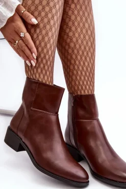 Outlet Buty Sergio Leone Damskie Skórzane Botki Na Suwak Brązowe Semotti