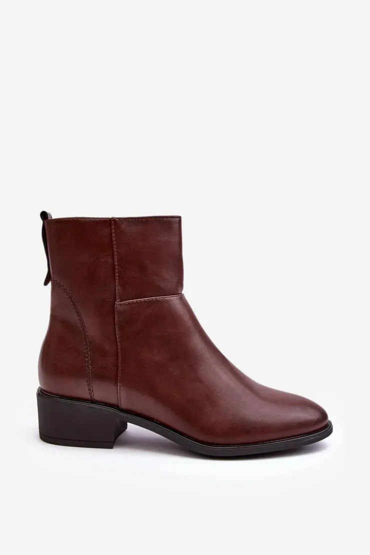 Outlet Buty Sergio Leone Damskie Skórzane Botki Na Suwak Brązowe Semotti