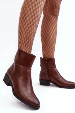 Outlet Buty Sergio Leone Damskie Skórzane Botki Na Suwak Brązowe Semotti