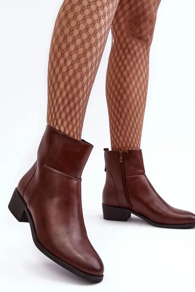 Outlet Buty Sergio Leone Damskie Skórzane Botki Na Suwak Brązowe Semotti