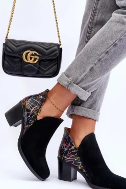 Best Maciejka Damskie Skórzane Botki Na Słupku 04492-99 Czarne Czarny